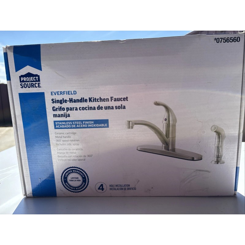 Project Source Stainless Steel Single Handle Kitchen Faucet New In