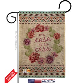 Mi Casa es su Burlap Garden Flags Pack Country Living Southwest Desert Cactus Succulent Particular Area USA Applique Small Decorative Gift Yard House Banner Double-Sided Made In 13 X 18.5