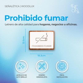 Señalética Prohibido Fumar | Woodlux de MDF y Acrílico para Interior | Letrero Diseño Minimalista | Fácil Instalación | Ideal para Oficinas, Negocios o Hogares | Blanco | NEON ESTUDIO