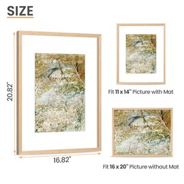 upsimples 16x20 Frames, Natural Solid Wooden Picture Frames, Display 11x14 with Mat or 16 x 20 Without, Vertical or Horizontal Wall Hanging, 1 Pack, Natural
