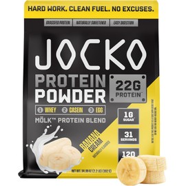 Jocko Fuel Mölk Whey Protein – 22g Protein, Low Sugar, Monk Fruit Sweetened – Supports Muscle Recovery & Growth (31 Servings, Banana Cream)