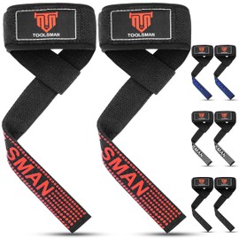 Toolsman Weight Lifting Fitness Straps Padded Wrist Support Strength Training, Powerlifting, Bodybuilding, Heavy Gym Exercise With Flex Gel Grips (Black)