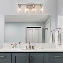DIDUIO 4 Light Bathroom Vanity Light, Brushed Nickel Vanity Lights for Bathroom, Bathroom Lighting Fixtures Over Mirror, Modern Bathroom Light Fixtures, Small Vanity Lights with Glass Shade for Bath