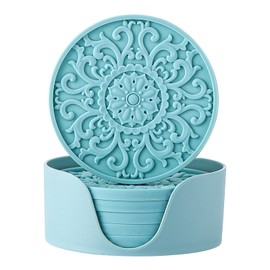 Colinda Silicone Coasters for Drink, 6 Pack Coasters with Holder, Cup Mat Set for Hot and Cold Drink and for Table Top Protection, Bar Coasters,3 Different Patterns for Home Office Decor,Turquoise