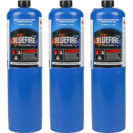 Pack of 3, BLUEFIRE Standard Propane Gas Cylinder Canister Welding Brazing Soldering Fuel Gas for HVAC Plumbing Cooking Grilling and Camping 1 lb Small Propane Tank for Propane Torch Head Weed Torches