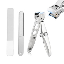 Nail Clippers for Thick Nails, No Splash Wide Jaw Opening Toenail Clippers for Thick Nails Cutter with Catcher and Safety Lock, Fingernail Clipper Cutter with File, for Ingrown Manicure Set
