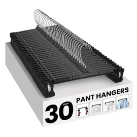 Simple Deluxe 30 Pack Pants Hangers, Heavy Duty Skirt Hangers with Non-Slip Clips, 360° Swivel Hooks, Space Saving Hangers for Shorts Jeans Dresses and Towel, Black