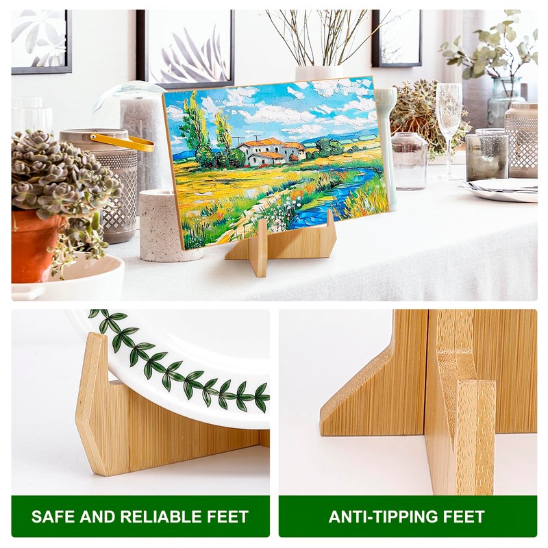 kroucoco Plate Holder Display Stand,6.8 inch Bamboo Easel Stand for