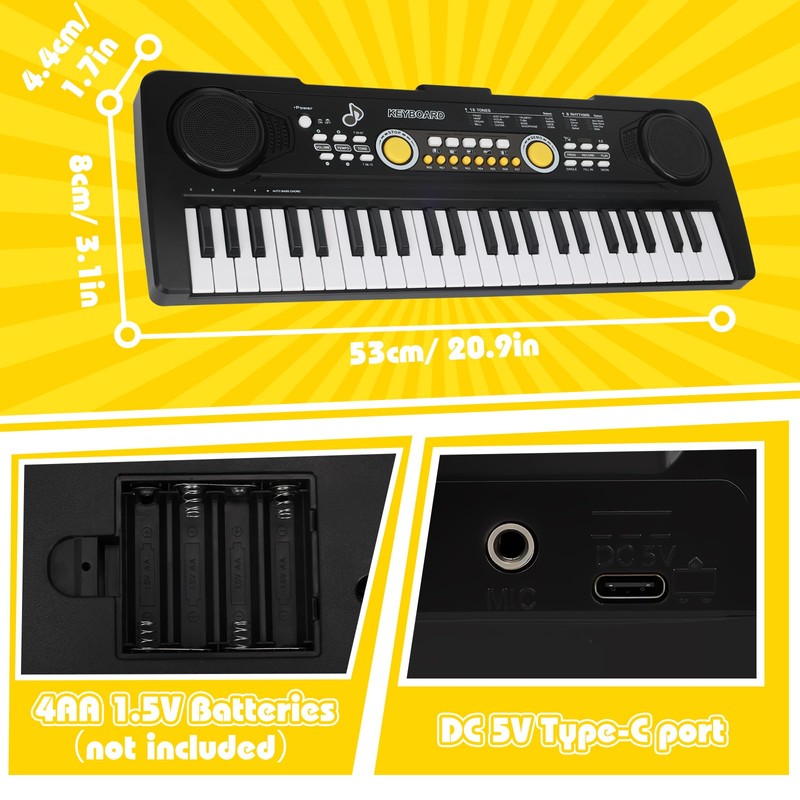 Drmukie 49 Key Kids Piano Keyboard Toy with Microphone Music