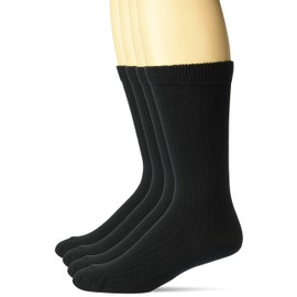 Carolina Ultimate Men's Non-Binding Dress Rib Cotton Crew Socks 4 Pair Pack, Black, Large