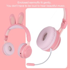 Rabbit Ear Headset Bluetooth,Over Ear Headphones,BT 5.0 Headphones Folding Kids Headset with LED Color Light for PC Tablet Online Learning