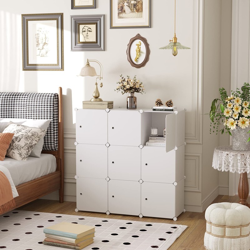 C&AHOME Cube Storage Organizer with Doors, 9-Cube Shelf, Closet Cabinet,