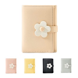 MEISEE Small Wallet for Girls Women Tri-folded Wallet Cash Pocket flowers Print Card Holder Coin Purse with ID Window elegant youthful and cute (2-Khaki)