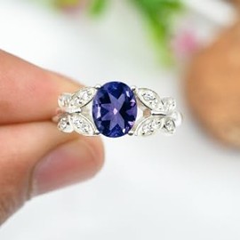 JEWELSTREZORO Gemstone Band Ring 925 Sterling Silver Ring Men's & Women's Band Ring Gift Item Jewellery TSR1251AA, Gemstone Precious metal gemstone, Tanzanite bred in the laboratory