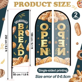 2 Pcs Sourdough Bread Open Flags Set: Include 8.2ft 1 Sourdough Feather Flag Sign and 1 Open Feather Flag with Pole and Ground Stake Business Custom Banner for Bread Shop Outdoor Advertising