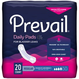 Prevail Incontinence Bladder Control Pads for Women, Moderate Absorbency, Regular Length, 20 count
