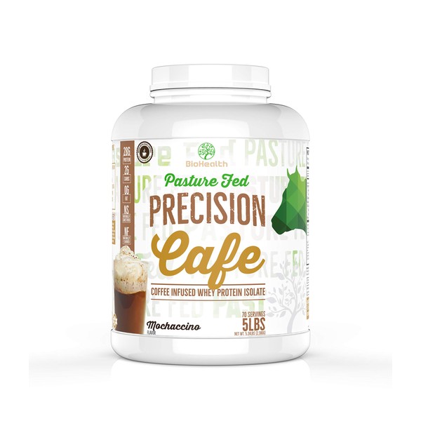 Precision ISO Mochaccino (5lb) | 28g Premium Pasture Fed Whey Protein Isolate with Caffeine | Zero Sugar | Non-GMO | 70 Servings