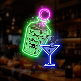 Halloween Cocktail Neon Sign, Spooky Spirits Home Bar & Party Decor-Green