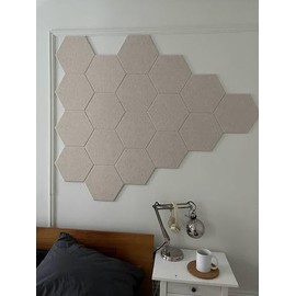 Hexagonal Felt Wall Tiles - 12 Pack Noise-Reducing, Peel & Stick Wall Art for Home, Bedroom, & Office Modern, Soundproof Wall Decor with Adhesive Tabs - Light Camel