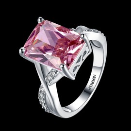 SUKKCCNO 18k White Gold Plated Crystal Rings Sterling Silver Pink 6 Carats Cushion Cut Super Light Pink CZ Cocktail Ring Engagement Wedding Ring (9)