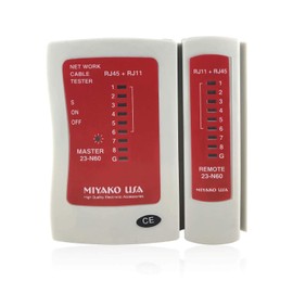 MIYAKO USA Network Cable Tester Test Tool Straight, Crossover, Cat 5e UTP/STP RJ-11, RJ-12, RJ-45 LAN Wire Ethernet Professional Use - Made with Super Strong PVC Housing (23-N60)
