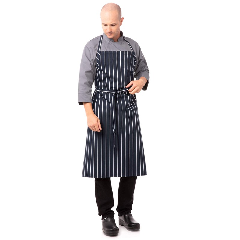 Chef Works A100-NCS English Chef Apron, Navy Chalk Stripe