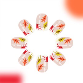 Thanksgiving Nails White French Tip Press on Nails Short Square Red Maple Leaves Fake Nails Press ons Fallen Leaves Full Cover Stick on Nails Red Glue on Nails for Women 24 Pcs