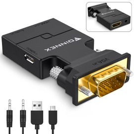 FOINNEX VGA to HDMI Adapter Converter with Audio 1080P, PC VGA Output Source to TV/Monitor with HDMI Input Connector, Active Male VGA in Female HDMI Video Convertor for Laptop,Computer,Projector