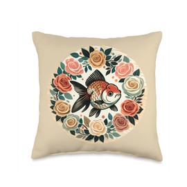 Fancy Goldfish Art Oranda Goldfish Throw Pillow