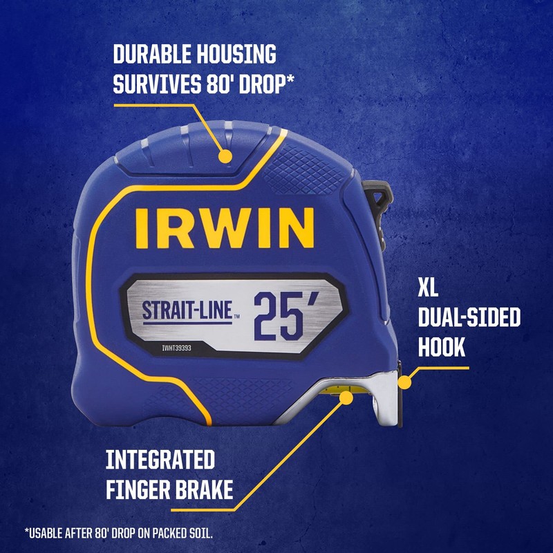 IRWIN Strait-LINE Tape Measure, 25 ft, Includes Retraction Control, for