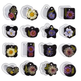 Pendant Resin Moulds,16PCS Heart Star Geometric Rectangle Square Round Epoxy Necklace Jewelry Making Mould for Keychain Pendant Ornaments DIY Crafts,with Hanging Hole