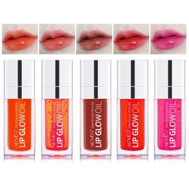 Lip Gloss, 5PCS Plumping Lip Oil, Lip Oil Gloss Tinted Hydrating Lip Care, Transparent Toot Lip Oil, Lip Balm Moisturizing Lip Care, Long Lasting Lip Glow Oil, Non-sticky Big Brush Head Glitter Shine Primer Lip Tint