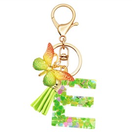 TTYY Initial Letter Keychains for Girls Women Pink Purple Green Cute Butterfly Heart Keychain for Backpack School Bag (green heart Letter E)