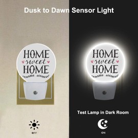 Uanvaha Night Lights Plug into Wall Sweet Home Hand Lettering Word Night Light Dusk to Dawn Sensor LED Lamp for Bedroom Bathroom Living Room, 0.5W Sleep Friendly
