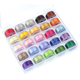 CleverDelights 25 Color Prewound Bobbins Set - Size A (Class 15) Bobbins - 75D/2 60WT Polyester Thread