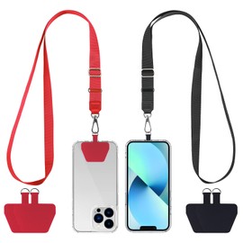 CACOE Phone Lanyard 2 Pcs Adjustable Neck Strap,4 Pcs Patches,Universal Crossbody Multifuctional Patch Polyester Cell Phone Lanyards Compatible with Most Smartphones(Black+Red)