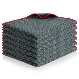 Adiwo Lint Free Super Absorbent Towel, 6Pcs Pineapple Cloth Car Cleaning Towel, Streak Free Dish Cloths, Magic Glass Cleaning Cloth for Car Washing, Kitchen, Dish, Drying, Detailing, Red, 30x30cm