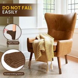 48 Pcs Brown Premium Chair Leg Socks Protectors for Hardwood Floors - Not Falling Off - Easy to Put On - Fits Round and Square Legs - High Elastic Bar Stool Leg Covers - Furniture Pads for All Shapes