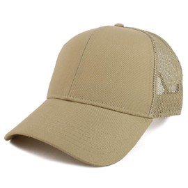 Armycrew Gorra de béisbol de camionero de gran tamaño con corona alta ajustable y parte trasera de malla lisa, Caqui, Talla única