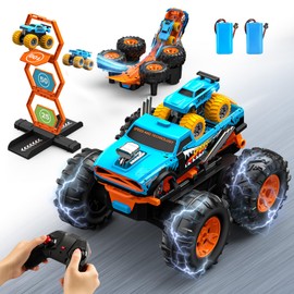 ENEPHE 2-in-1 Monster Truck Toys with Transform Launcher Track – 1:16 RC Remote Control Car 360° Flips Stunts Towing Mini Cars & Electric Scoring Gate Monster Truck Gift for Kids Boys Girls Age 4-12