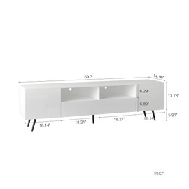 Yardi Yarda Modern White TV Stand with 16-Color LED Lights & Remote Control - 110lbs Capacity Smart Storage Entertainment Center for 55 60 65 70 75inch TV (White)