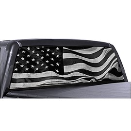 FGD Truck Rear Window Wrap Black & White American Flag Perforated Vinyl Decal