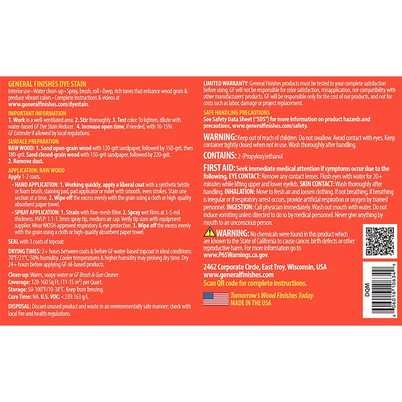 General Finishes Water Based Dye, 1 Quart, Medium Brown