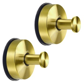 JOMOLA Suction Cup Shower Hooks Bathroom Towel Hooks Suction Hook for Inside Shower Stainless Steel Coat Hooks Wall Mounted,Gold,2PCS