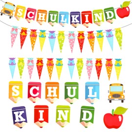 2 Stück Einschulung Deko，Banner Band Schultüte und Banner Pencil Schulkind Deko zur Begrüßung der Schüler bei ihrer Rückkehr in die Schulanfang