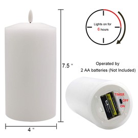 Eldnacele Large Flameless Flickering Candles White 3D Realistic Black Wick with Timer, 4” X 7.5” Battery Operated Real Wax Pillar Candles Warm White for Home Wedding Party Festival Decoration