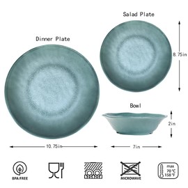 Missyip Melamine Dinnerware Set, Indoor and Outdoor Use Plates and Bowls Sets, Durable 12 Pcs Dishes Sets for 4, BPA Free Dishwasher Safe Not Microwave Not Oven