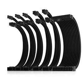 Asiahorse Power Supply Sleeved Cable for Power Supply Extension Cable Wire Kit 1x24-PIN/ 2x8-PORT (4+4) M/B,3x8-PORT (6+2) PCI-E 30cm Length with Combs(Dual EPS Black)