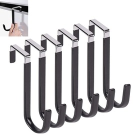 6 Pack Over The Door Hooks,with Rubber Prevent Scratches,Door Hangers for Closet, Kitchen, Bathroom(Black)