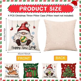 Bekecidi 4 PCS Christmas Cushion Covers, Red Green Pillow Covers Christmas Pillow Case Santa Claus Reindeer Throw Pillows Cover Xmas Linen Cushion Cover for Sofa Bed Home Decorations (45 x 45 cm)